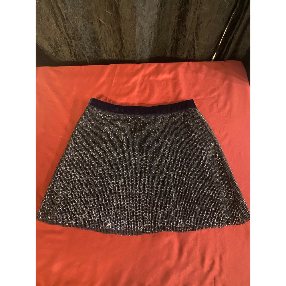 Free People Womens A Line Skirt Blue Mini Lined Sequin Elastic Waist 4